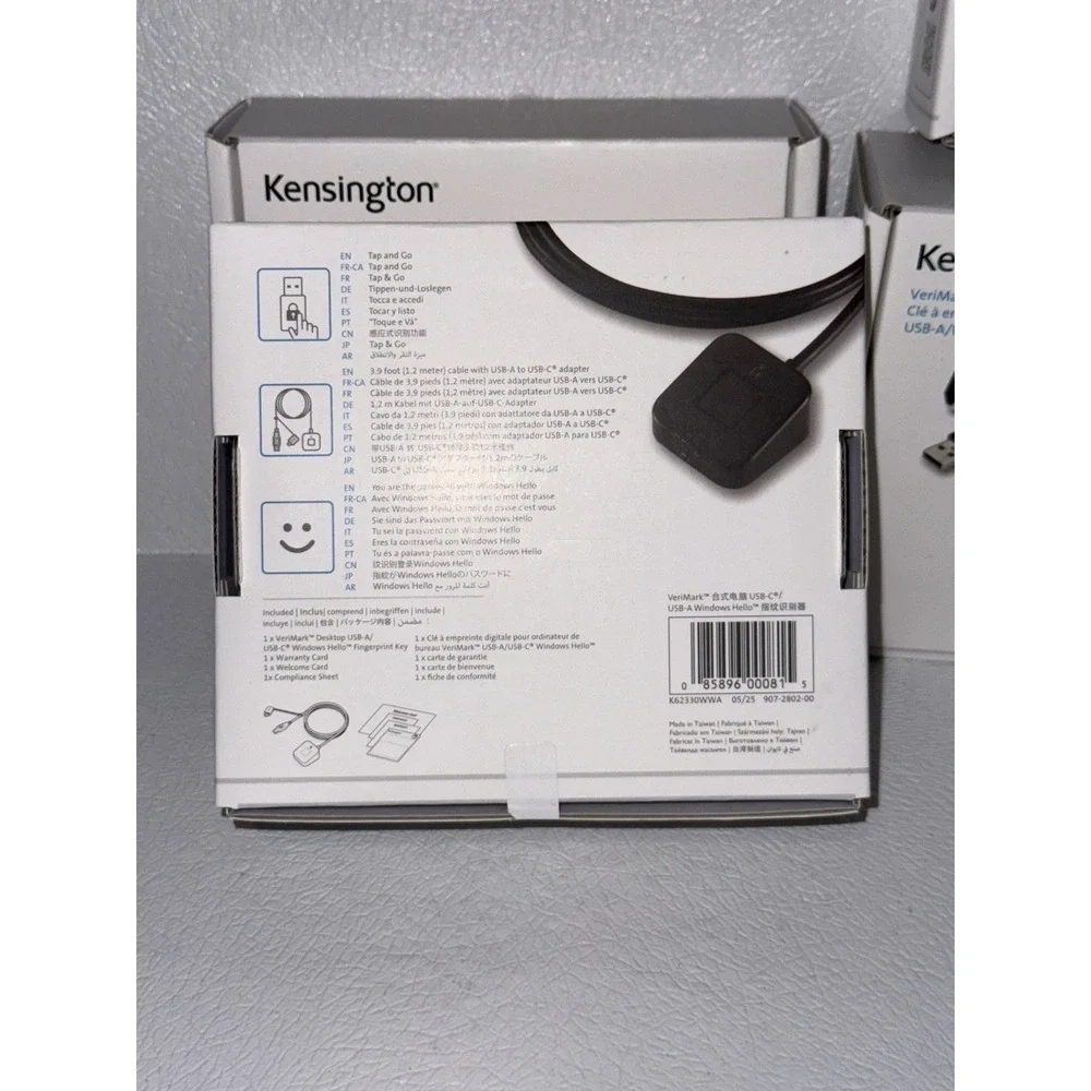 Kensington VeriMark Desktop USB-A/USB-C Windows Hello Fingerprint Key FIDO U2F